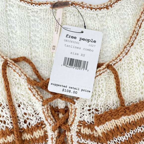 Free People Boho Marina Bay Crochet Open Knit Lightweight Lace Sweater Size XS - Picture 7 of 10